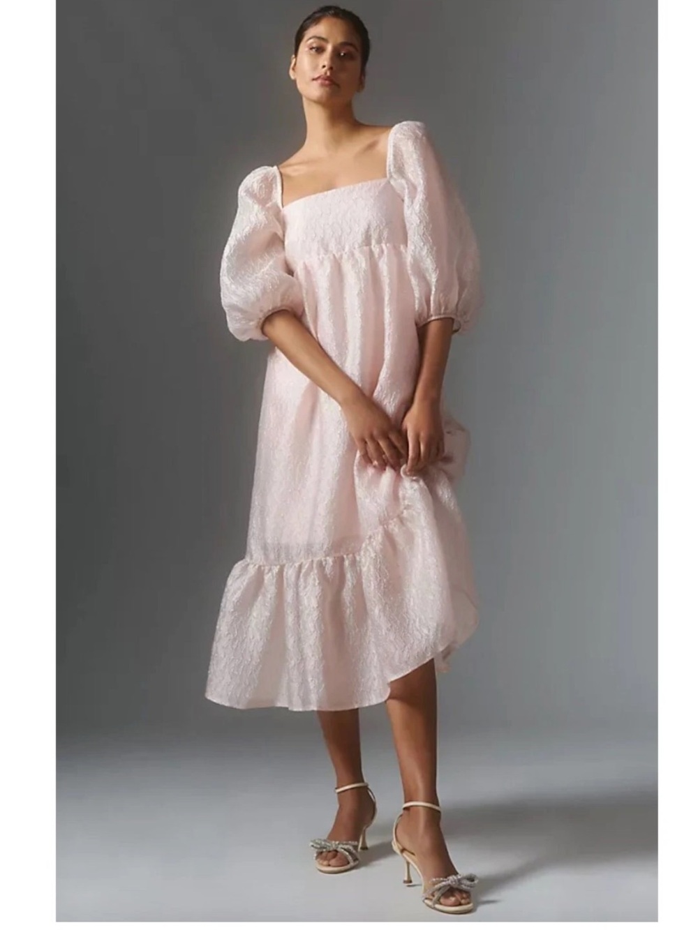 Anthropologie Pink Textured Puff Sleeve Dress Small